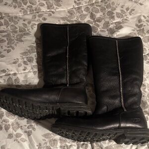 UGG Black Leather Boots with Sturdy Soles